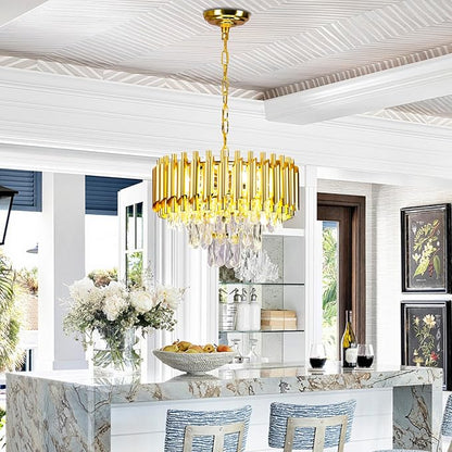 FRIXCHUR 16-Inch Modern Gold Crystal Chandelier, Ceiling Light Fixture, Adjustable Pendant Light – Suitable for Dining Room, Foyer, Kitchen and Bedroom
