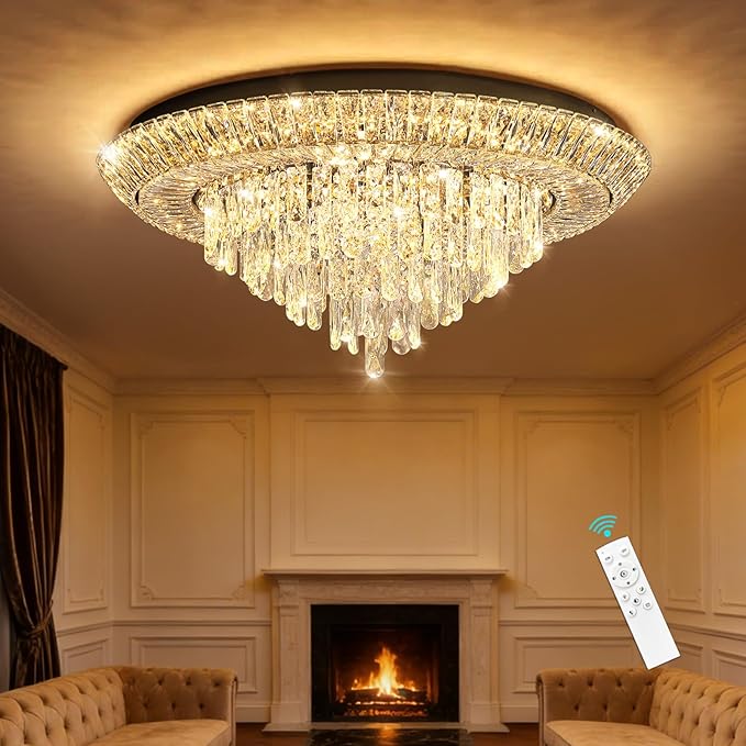 Modern Black Crystal Chandelier LED Ceiling Light Fixture Raindrop Chandeliers Dimmable Lighting for Living Room Dining Room Entryway Bedroom