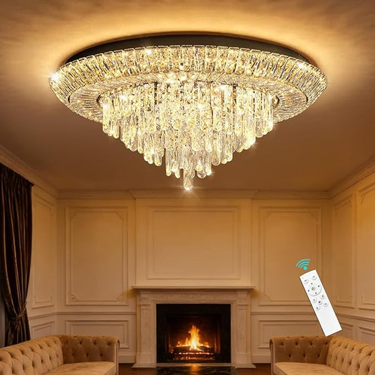 Modern Black Crystal Chandelier LED Ceiling Light Fixture Raindrop Chandeliers Dimmable Lighting for Living Room Dining Room Entryway Bedroom