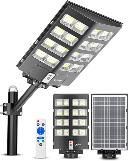 Ofuray Solar Street Lights Outdoor,Solar Security Flood Lights Parking Lot Lights Commercial Dusk to Dawn, 6500k Waterproof Led with Remote Control Motion for Street,Court,Barn (Of-2600W 268000Lm)