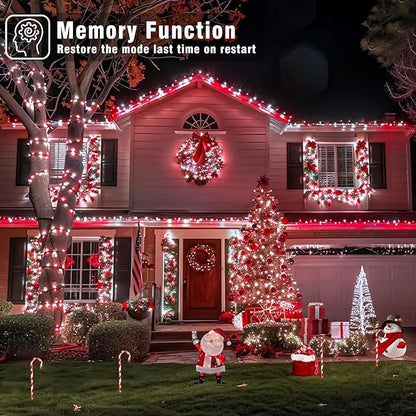165FT 500 LED Outdoor String Lights, Plug in Christmas Lights Indoor Waterproof, 8 Modes Twinkle Fairy Lights Clear Wire for Room Xmas Patio Garden Tree Party Holiday Decorations, Red and White