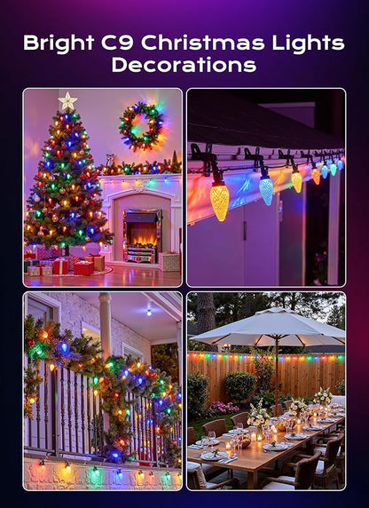 C9 Christmas Lights Outdoor, 82 FT 100 LED Connectable C9 String Lights with 8 Modes and Timer Extendable Xmas Tree Patio Roofline Garden Yard Holiday Party Indoor Outdoor Decoration, Multicolor