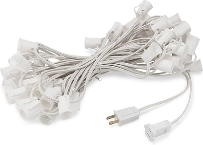 HLO Lighting C9 Light Strings | 50' White Cord with 12" Socket Spacing, E17 Light Stringer for C9 Christmas Lights