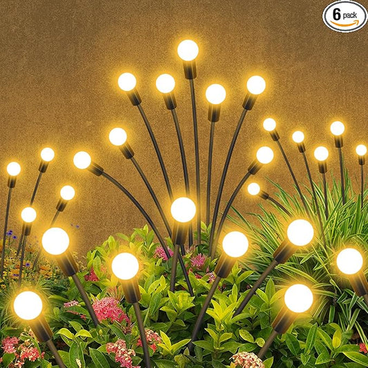 Solar Garden Lights Outdoor Waterproof, 6 Pack 48 LED Swaying Firefly Lights Outdoor Decor Light for Pathway Party Christmas Decoration, Unique Gifts for Women, Warm White