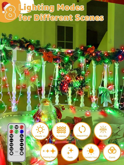 Guhope Christmas Lights 600 LED 98FT, Waterproof Outdoor String Lights with Remote and Timer, 8 Modes Dimmable Fairy Lights for Indoor Outdoor Wedding Party Holiday Decorations (Red and Green)
