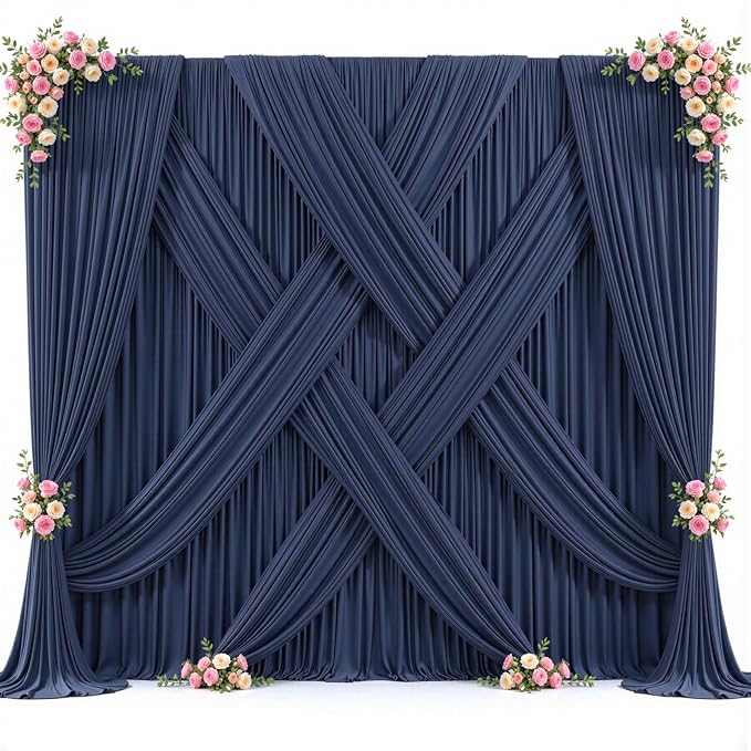 10 Panels Navy Blue Backdrop Curtain for Parties Wedding Wrinkle Free 50ft x 10ft Backdrop Drapes Panels for Baby Shower Gender Reveal Birthday Photo Photography Polyester Fabric Background Decoration