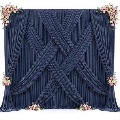 10 Panels Navy Blue Backdrop Curtain for Parties Wedding Wrinkle Free 50ft x 10ft Backdrop Drapes Panels for Baby Shower Gender Reveal Birthday Photo Photography Polyester Fabric Background Decoration