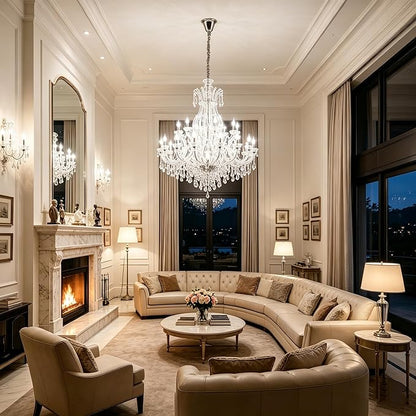 Large Crystal Chandeliers 25-Lights for High Ceiling Living Room, D48 inch Transparent Crystal Chandelier Light Fixtures Lighting for Foyer Staircase,Lobby (Eatra Large 25 Lights)