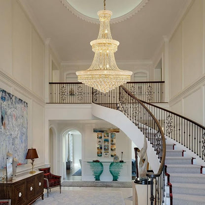 19-Lights Gold Large Crystal Chandelier Light Fixture, 3-Layer Luxury Empire Chandeliers Modern High Ceiling Hanging Chandelier for Living Room,Foyer,Staircase,Entryway (Gold,D31.5 x H47)