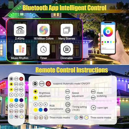 Permanent Outdoor Lights, 150ft RGB+IC Smart LED Eaves Lights, IP67 Waterproof Outdoor Lighting with App/Remote Control for Daily, Christmas, New Year, Halloween, Holiday, Party, Valentine's Day