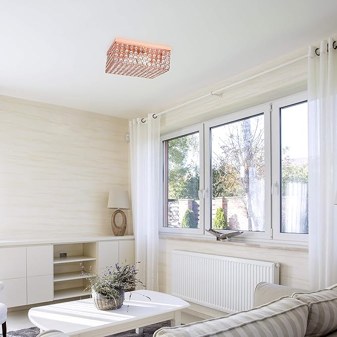 Elegant Designs FM1004-RGD Elipse Crystal 12 Inch Modern Metal 2 Light Squared Ceiling Flush Mount Fixture, Rose Gold