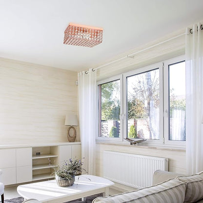 Elegant Designs FM1004-RGD Elipse Crystal 12 Inch Modern Metal 2 Light Squared Ceiling Flush Mount Fixture, Rose Gold