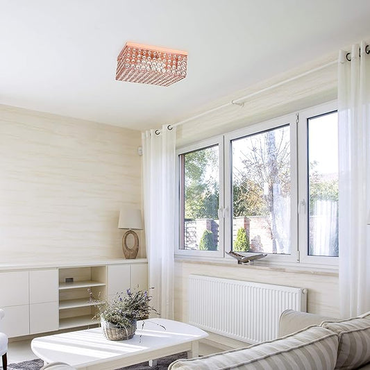 Elegant Designs FM1004-RGD Elipse Crystal 12 Inch Modern Metal 2 Light Squared Ceiling Flush Mount Fixture, Rose Gold