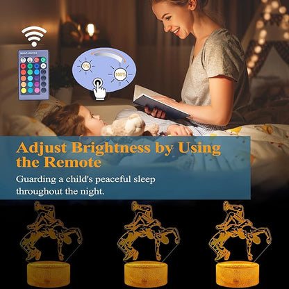 Wrestling Night Light, Wrestler Gifts, Wrestler 3D Illusion Lamp with 16 Colors Changing, Remote Control and Dimmable, Kids Boys Girls Room Decoration, Holiday Xmas Gifts