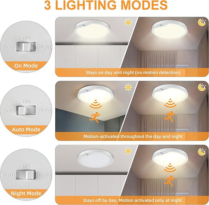 2-Pack 20W Motion Sensor Ceiling Lights Hard-Wired, 9Inch Indoor Motion Activated LED Ceiling Light Fixtures with 3 Modes, 4000K Flush Mount Lights for Closet Stairwell Hallway, NOT Battery Operated
