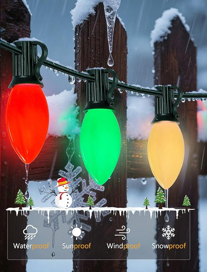 50Ft C9 LED Christmas Lights Outdoor, Vintage Christmas String Light Plug in with 52 Shatterproof C9 Red White Green Bulbs Christmas Decorations Lights for Indoor Christmas Tree Patio Roofline Party