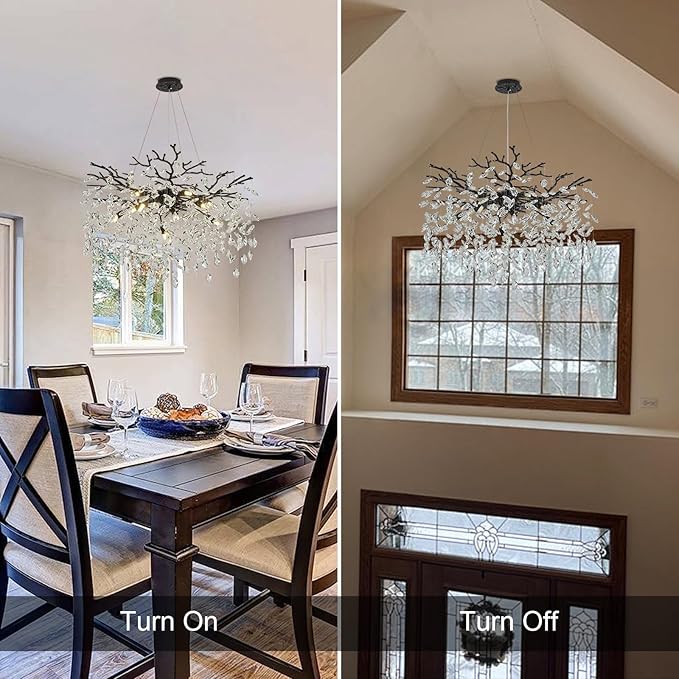 Black Chandelier for Dining Room, 31.5" Moder K9 Crystal Tree Branch Crystal Round Chandeliers for Living Room,High Ceiling,Kitchen Island,Foyer,Staircase,Bathroom