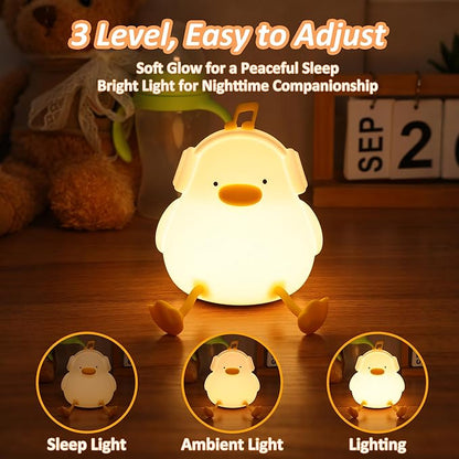 Anywin Duck Night Light, Squishy Duck Lamp, Silicone Bedside Light Up Funny Duck with Dimmer & Rechargeable,Birthday Gifts for Friends Women(Enjoy Duck)