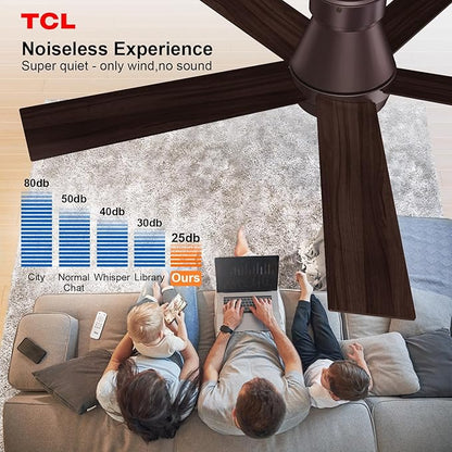 TCL Ceiling Fan with Light: Oil Rubbed Bronze Finish 5 Wood Grain Blade Low Profile Remote Control Flush Mount DC Reversible 3CCT Dimmable Noiseless Fan with Light for Indoor and Room
