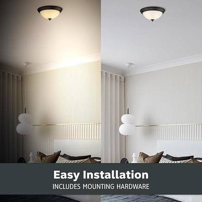 Designers Fountain Flush Mount Ceiling Light, 2-Pack, 13 Inch Frosted Glass Lighting Fixture for Kitchen, Bedroom, Bathroom, and Hallway, LED Bulbs Not Included, Oil Rubbed Bronze
