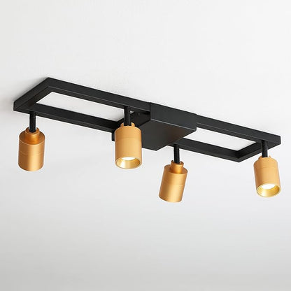 Shura - Square 4-Light Black and Brass Integrated LED Ceiling Light w/Rotatable Heads, Adjustable Flush Mount Ceiling Light, 3000K, 1820 Lumens