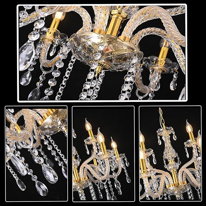 YYSHCHEN Luxury 26.4" Gold Crystal Chandeliers,9-Lights Glass Chandelier for Dining Room,Living Room,Bedroom.