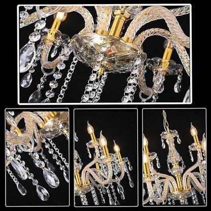 YYSHCHEN Luxury 26.4" Gold Crystal Chandeliers,9-Lights Glass Chandelier for Dining Room,Living Room,Bedroom.