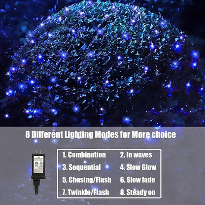 Blue Christmas Net Lights Outdoor 5ft x 6ft Connectable, 120Led 8 Modes Waterproof Black Wire 29V Plug in Mesh Net Christmas Lights for Garden, Yard, Bushes, Trunk, Xmas Tree Decor (Blue)