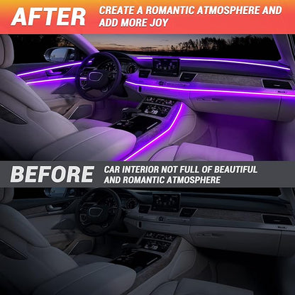 Interior Car LED Strip Lights 315 inches Fiber Optic tubing USB Powered RGB 6 in 1 Car Neon with Wireless APP and Remote Control, Ambient Lighting Kits 16 Million Colors,Sync to Music