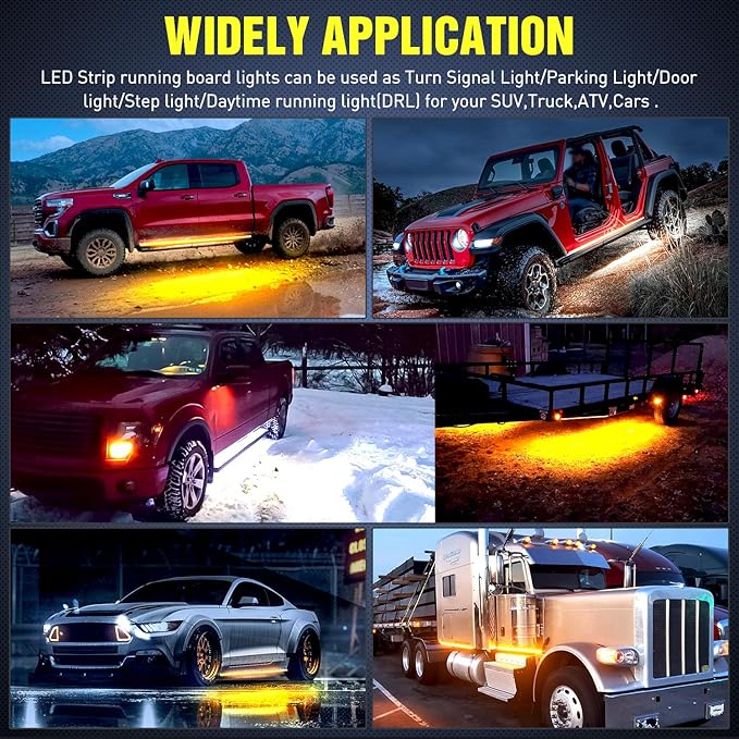Nilight 48inch Truck LED Running Board Lights 2 PCS Side Maker Light with White Courtesy & Sequential Amber Turn Signal Lighting Strips Kit for Trucks Pickup SUV