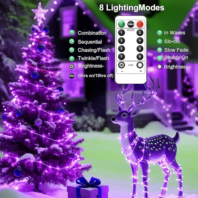 1Pack USB Plug in Fairy String Lights,16ft 50 LED Copper with Remote and Timer, 8 Modes Waterproof Twinkle String Lights Battery Powered for Bedroom Indoor Party Wedding Christmas Decoration (Purple)