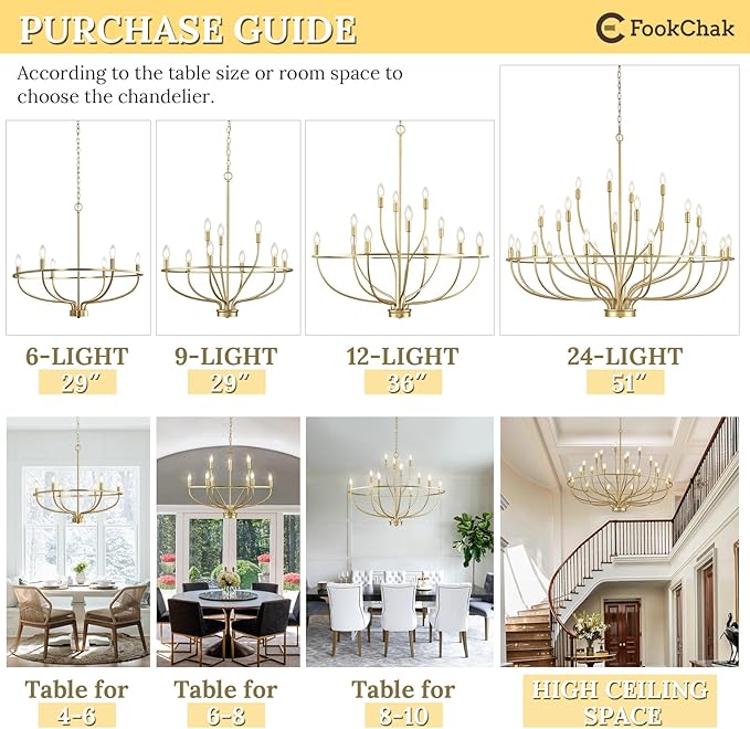 24 Light Gold Chandelier 51'' Large Candle Chandeliers for High Ceiling Foyer Brushed Brass Gold Chandelier Light Fixture for Large Living Room Dining Room Stairs Entry Restaurant Hotel
