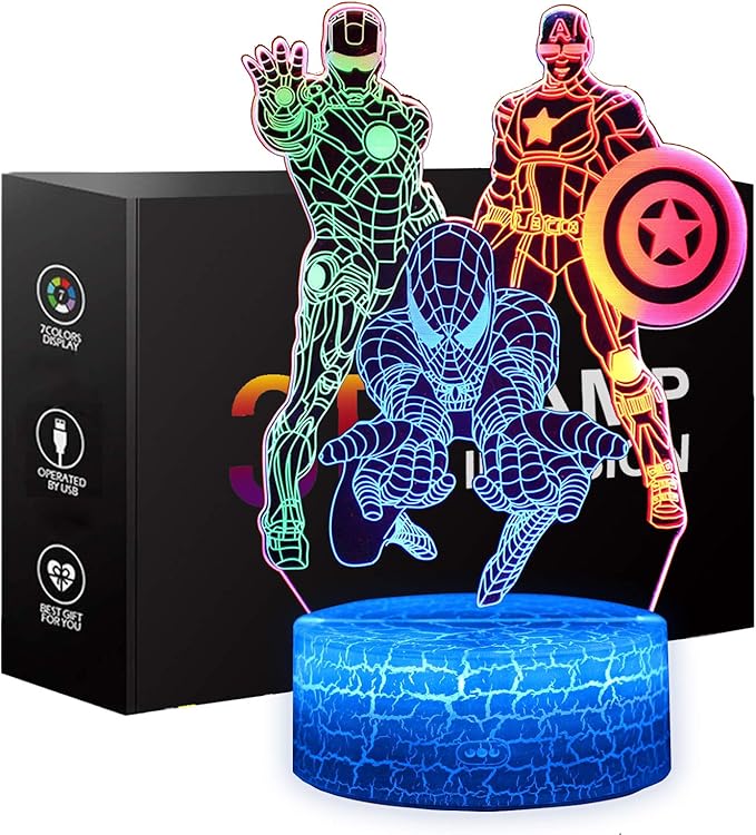 Boys Toys Night Light for Kids, 3D Illusion Lamp Touch Control Dynamic Colors Changing with 3 Pattern Kids Toys Christmas Gifts for Men Boys