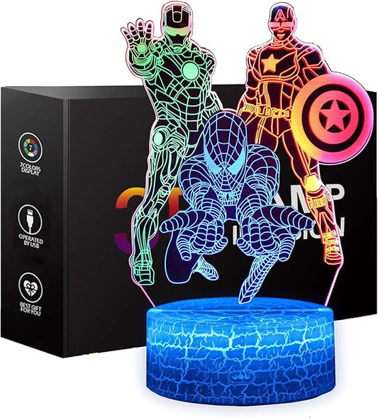 Boys Toys Night Light for Kids, 3D Illusion Lamp Touch Control Dynamic Colors Changing with 3 Pattern Kids Toys Christmas Gifts for Men Boys