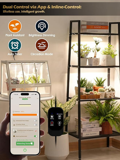 T5 Smart Grow Light for Indoor Plants,3500K Full Spectrum LED Plant Light Strips with 3/9/12H Auto Timer,Stepless Dimming,Modular Design，Plug and Play (White, 6 Pack)