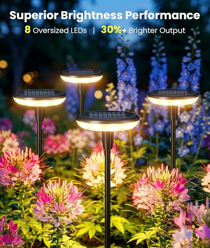 LETMY Solar Pathway Lights Outdoor, 12 Pack Durable Metal Solar Path Lights, Auto On/Off Garden Lights Solar Powered, IP65 Waterproof Solar Lights Outdoor for Landscape, Path, Garden, Patio, Driveway