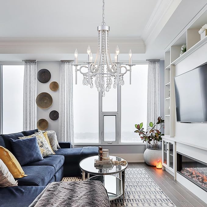 Modern Crystal Chandeliers for Dining Room, 6-Lights Chrome Round Chandelier for Entryway, Crystal Chandelier Pendant Ceiling Lighting Fixture for Living Room Bedroom Kitchen Island Foyer Staircase