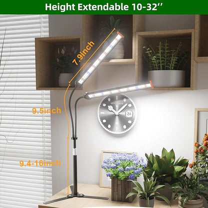 GooingTop Grow Light for Indoor Plants,5000K Full Spectrum Growing Plant Lamp with White Red Blue LED for Pots Succulents Seed Starting,Height Adjustable 10-32'' with Optional Dimming & Timer