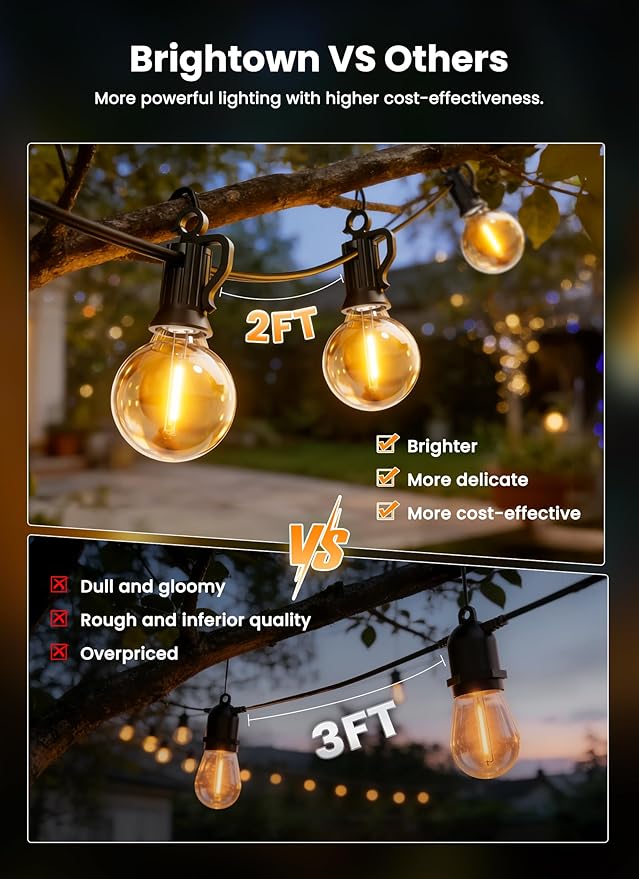 Brightown 208FT 102LED Solar String Lights Outdoor with Remote & USB Port, Shatterproof Bulbs, Dimmable & Timable, 3 Modes, Patio Lights with Mount Clips for Camping Backyard Garden Decor
