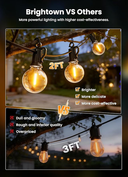 Brightown 75FT 36LED Solar String Lights Outdoor with Remote & USB Port, Shatterproof Bulbs, Dimmable & Timable, 3 Modes, Patio Lights Solar Powered with Mount Clips for Camping Backyard Garden Decor