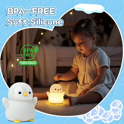 Attivolife Penguin Night Light, Cute Penguin Gifts for Kids, Animal Themed Squishy Silicone Nursery Lamp with Dimming Timing, USB Rechargeable Bedside Nightlight, Boy Girl Christmas Birthday Present