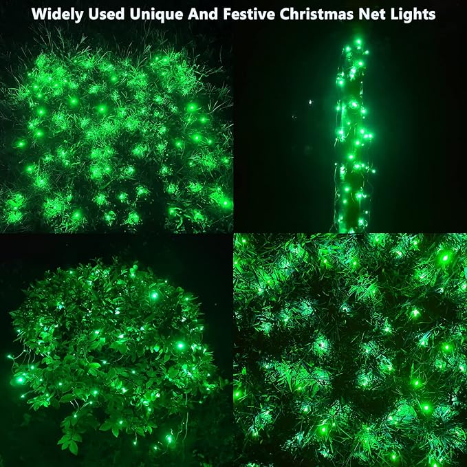 HISHINY Christmas Net Lights Outdoor, 5ftx5ft 100LED Green Wire, Connectable Bush Mesh Net Lights String for Christmas,St. Patrick's Day Party,Shrub,Yard,Tree (Green)
