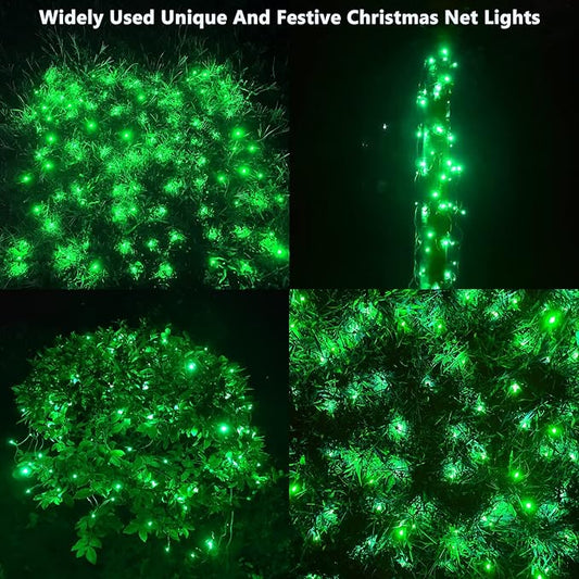 HISHINY Christmas Net Lights Outdoor, 5ftx5ft 100LED Green Wire, Connectable Bush Mesh Net Lights String for Christmas,St. Patrick's Day Party,Shrub,Yard,Tree (Green)