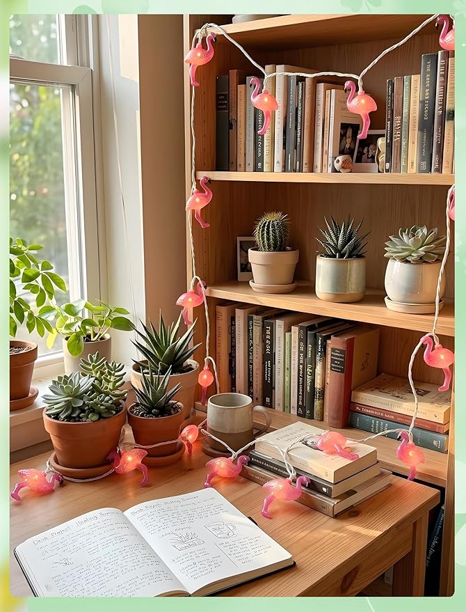GOOTHY 8.5Ft Pink Flamingo String Lights, Summer Patio Outdoor String Lights with 10 Mini Flamingo Lights, Plug in Decorative Fairy Lights UL Listed for Bedroom Party Birthday Wedding Holiday Decor