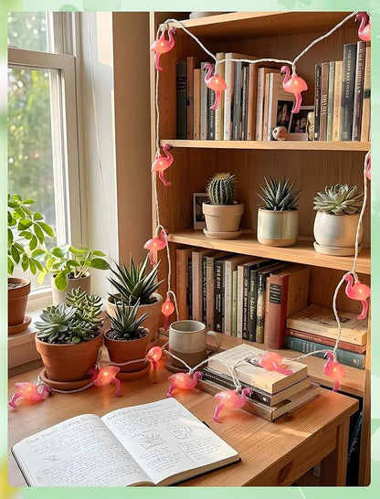 GOOTHY 8.5Ft Pink Flamingo String Lights, Summer Patio Outdoor String Lights with 10 Mini Flamingo Lights, Plug in Decorative Fairy Lights UL Listed for Bedroom Party Birthday Wedding Holiday Decor