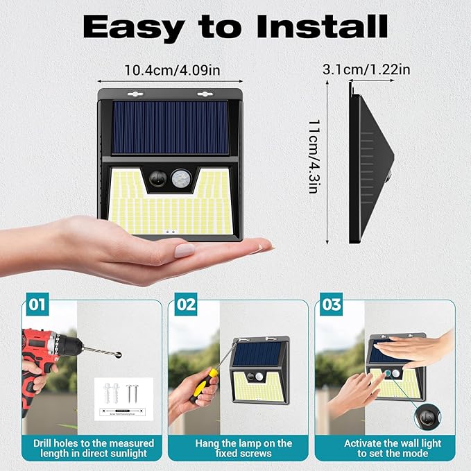 Peasur Solar Lights Outdoor [10 Pack], Solar Motion Sensor Outdoor Lights, Security Light 3 Working Modes, Waterproof for Outside Garden Yard Fence