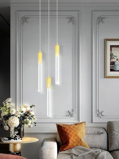 Flashing God Mini Gold Crystal Chandelier Integrated LED Pendant Light for Kitchen Island 3 Light Chandeliers Pendant Lighting with Remote Control