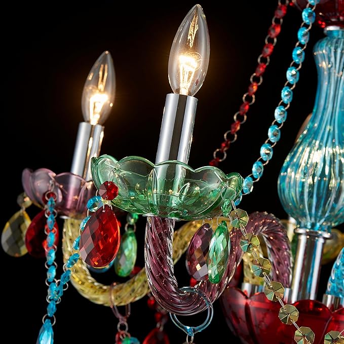 5-Lights Children Chandeliers, Modern Candy Design, Colorful Crystal Chandeliers for Bedroom, Dining Room, D22.8'' × H33.5'', Adjustable Height (33.5"~70.9"), Youth Color & Chrome Finish Frame