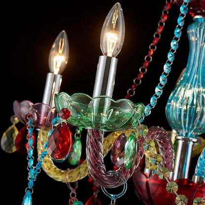 5-Lights Children Chandeliers, Modern Candy Design, Colorful Crystal Chandeliers for Bedroom, Dining Room, D22.8'' × H33.5'', Adjustable Height (33.5"~70.9"), Youth Color & Chrome Finish Frame