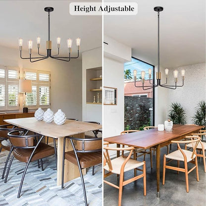 ETONIMERR Black Gold Chandelier Light Fixture 6-Light, Modern Chandelier for Dining Room Light Fixture Industrial Pendant Light for Kitchen Island Living Room Bedroom Foyer